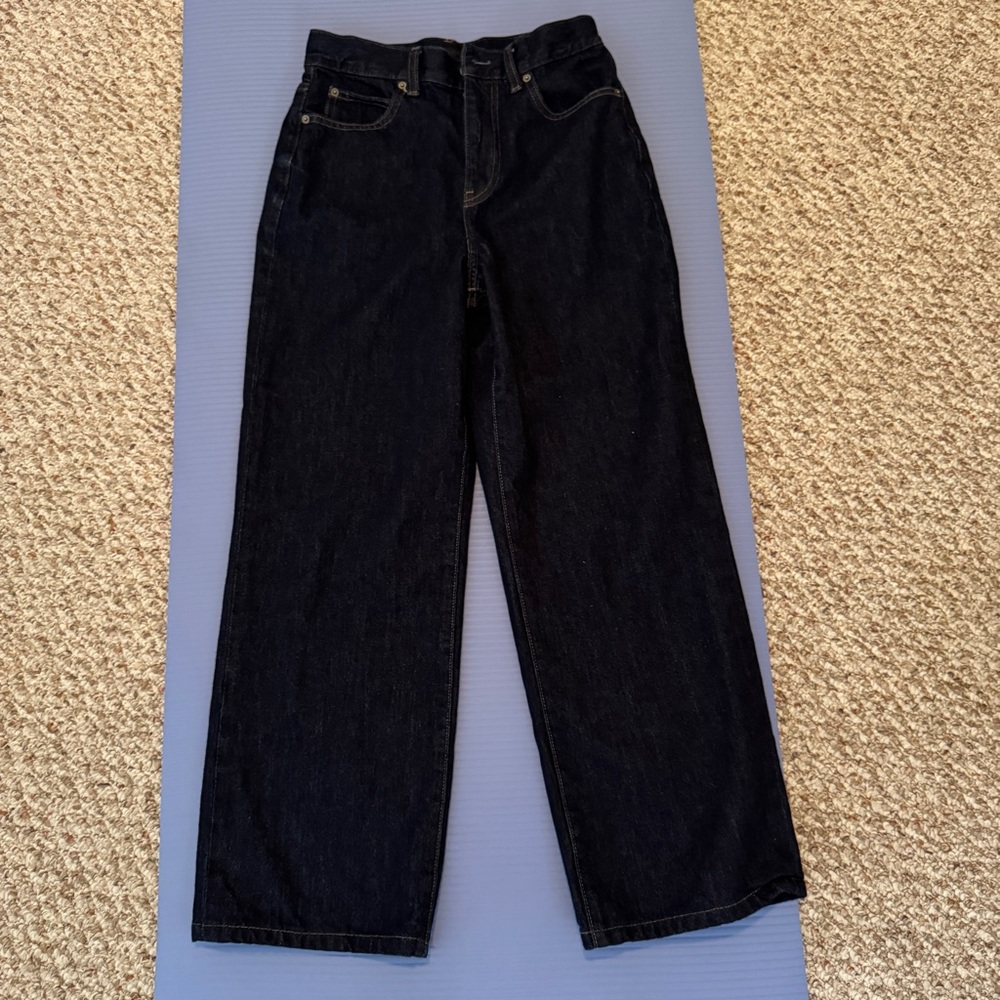 Uniqlo Women’s Wide Straight Jeans Navy (inseam 28- hemmed by Uniqlo)